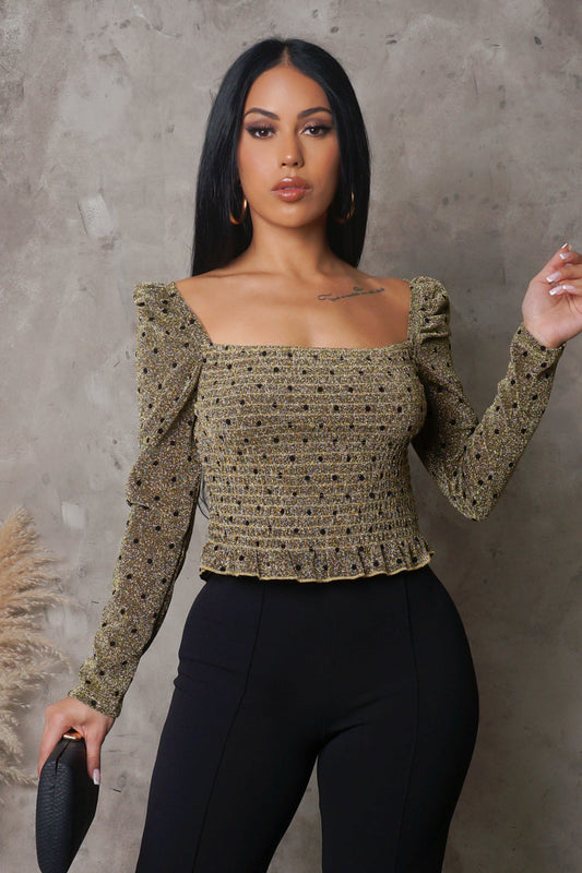 Gold Square-Neck Fitted Stretch Top (XS–L)